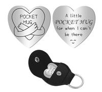 CREATCABIN Tasca A Cuore Gettone Abbraccio Ricordo di Relazioni A Lunga Distanza Moneta Commemorativa A Doppia Faccia In Acciaio Inossidabile con Clip In PU Portachiavi per Amico di Famiglia 2.6x2.6cm
