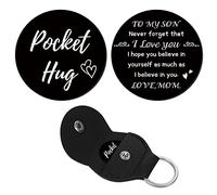 CREATCABIN Tasca Abbraccio Token Cuore Modello Relazione A Lunga Distanza Portachiavi Keepsake Acciaio Inossidabile Doppia Portachiavi in Pelle PU Regalo per Figlio Famiglia(Nero)-A Mio Figlio 3cm