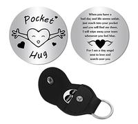 CREATCABIN Tascabile Abbraccio Token Relazione A Lunga Distanza Keepsake Regalo Ispiratore A Doppia Faccia in Acciaio Inossidabile con Portachiavi in Pelle PU per Amici Fidanzato Amante Marito 3cm