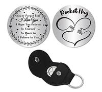 CREATCABIN Token Abbraccio Tascabile Relazione A Distanza Ricordo Regalo Ispirazione In Acciaio Inossidabile Doppia Faccia con Portachiavi Pelle PU per Amici Famiglia Figlia Figlio 1.2 x 1.2 Pollice