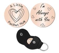 CREATCABIN Token Tascabile per Abbraccio, Ricordo di Relazioni A Lunga Distanza, Moneta da Abbraccio Tascabile A Doppia Faccia in Acciaio Inossidabile con Portachiavi in PU per Donne, Uomini 3x3cm