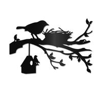 CREATCABIN Uccello sul Ramo Arte Murale in Metallo Natura Sculture Murali Decorative Rustico Nido Uccello Albero Foglie Ferro Appeso Ornamento Parete Silhouette Interno Esterno Giardino 30x20cm