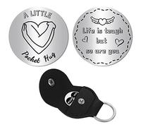 CREATCABIN Un Piccolo Abbraccio Tascabile Relazione A Lunga Distanza Moneta Ricordo Regalo Ispiratore Doppia Faccia in Acciaio Inossidabile Portachiavi Pelle Portachiavi per Donne Figlia Laurea 3x3cm