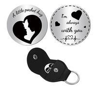 CREATCABIN Un Piccolo Gettone per Abbraccio Tascabile Portachiavi in Pelle PU Cuore Relazione A Lunga Distanza Keepsake Acciaio Inossidabile Doppio Regalo Ispiratore per L'Amante del Fidanzato 3cm