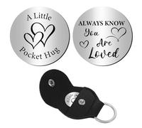 CREATCABIN Un Piccolo Gettone Tascabile Abbraccio Un Ricordo Una Relazione A Lunga Distanza Una Moneta in Acciaio Inossidabile A Doppia Faccia Portachiavi in Pelle 3x3cm - Sapere Sempre Essere Amati