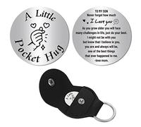 CREATCABIN Un Piccolo Token Abbraccio Tascabile Relazione A Lunga Distanza Keepsake Regalo Ispiratore A Doppia Faccia in Acciaio Inossidabile Portachiavi in Pelle PU per Amici Famiglia Figlio 3x3cm