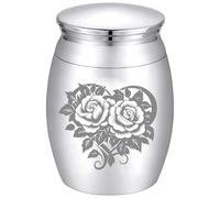 CREATCABIN Urna Commemorativa A Forma Rosa Picco Urna A Forma Cuore Lega Metallo Argentato Rosa Giugno Decorativa Portacenere Cremazione Contenitore Borsa Cucchiaio Stoffa Funerali Domestici 4.05x3cm