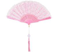 CREATCABIN Ventaglio Pieghevole in Pizzo Rosa Ventaglio Pop Danza in Linea Ventaglio Lolita Ricamato Ventaglio Pieghevole A Scatto Spettacoli Danza Feste Decorazioni Matrimoni Ventagli 247x455x20mm