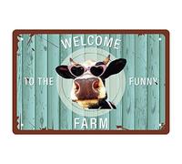 CREATCABIN Welcome To The Funny Farm Cow Sign Metal Tin Signs Retro Vintage Poster Wall Decor Garage Farmhouse Garden Bar Club Bagno Porta Yard Decorazioni 12 x 8 Pollice