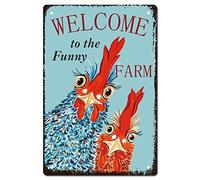 CREATCABIN Welcome To The Funny Farm Targa in Metallo Targa in Metallo Pollo Poster Targhe con Citazioni Retro Wall Hanging Art Decor per Farm Yard Farmhouse Home Living Ornamenti Natalizi 20x30cm