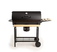 CREATE/BBQ SMOKEY/Barbecue affumicatore a carbone con ruote nero/In acciaio inox, griglia superiore, controllo della temperatura, vassoio frontale e vassoio laterale, facile da trasportare
