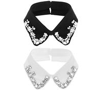 Create idea 2 Pezzi Colletti Finti Colletti Decorativi Con Strass Colletto Finto Per Camicia Con Colletto Elegante In Cristallo Accessori Decorativi Per Maglioni T-shirt Bianco Nero