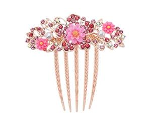 Create idea Fiore pettine per capelli strass sposa copricapo decorativo accessori per capelli per matrimonio nuziale francese Twist panino completo Updos basso panino acconciature rosa