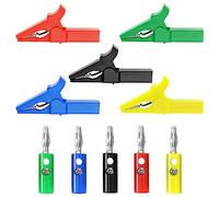 Create idea Set di 5 clip a coccodrillo con connettori a banana da 4 mm, 220 V 30 A, isolate, a coccodrillo, protezione completa, clip di prova elettrica per multimetro e tester a morsetto
