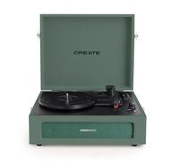CREATE/RECORD PLAYER RETRO/Giradischi retrò verde salvia/Design vintage, Bluetooth, USB, SD, MicroSD, MP3, suono stereo, 3 velocità di riproduzione, per tutti i tipi di vinili