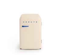 CREATE / RETRO FRIDGE 83.5 COBALTO/Frigorifero bianco sporco con maniglia nera / 98W, basso consumo, 2 ripiani, regolatore di temperatura, portabottiglie, dimensioni 56x54x84 cm