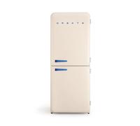 CREATE / RETRO FRIDGE COMBI 185 COBALTO/Frigorifero combinato bianco sporco con maniglia blu cobalto e congelatore, capacità 401L / 190W, No Frost, 3 ripiani, 2 cassetti, dimensioni 70x65x185 cm
