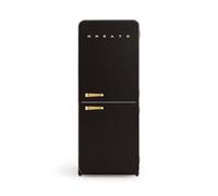 CREATE / RETRO FRIDGE COMBI 185 GOLD/Frigorifero combinato nero con maniglia dorata e congelatore, capacità 401L / 190W, No Frost, 3 ripiani, 2 cassetti, dimensioni 70x65x185 cm