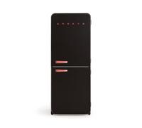 CREATE / RETRO FRIDGE COMBI 185 TERRACOTA/Frigorifero combinato nero con maniglia terracotta e congelatore, capacità 401L / 190W, No Frost, 3 ripiani, 2 cassetti, dimensioni 70x65x185 cm