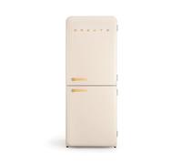 CREATE /RETRO FRIDGE COMBI 185 WOOD/Frigorifero combinato bianco sporco con maniglia legno e congelatore, capacità 401L / 190W, No Frost, 3 ripiani, 2 cassetti, dimensioni 70x65x185 cm