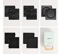 CREATE/STONE STUDIO/Tostiera individuale per sandwich e waffle Azzurro / 5 piastre intercambiabili: sandwich-grill, waffle, taiyaki, pancake e ciambelle, antiaderente, apertura 100º, 600W
