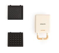 CREATE/STONE STUDIO/Tostiera individuale per sandwich e waffle Bianco sporco / 2 piastre intercambiabili: sandwich-grill, waffle, taiyaki, pancake e ciambelle, antiaderente, apertura 100º, 600W