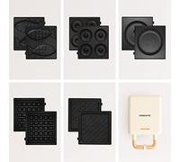 CREATE/STONE STUDIO/Tostiera individuale per sandwich e waffle Bianco sporco / 5 piastre intercambiabili: sandwich-grill, waffle, taiyaki, pancake e ciambelle, antiaderente, apertura 100º, 600W