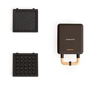 CREATE/STONE STUDIO/Tostiera individuale per sandwich e waffle Nero / 2 piastre intercambiabili: sandwich-grill, waffle, taiyaki, pancake e ciambelle, antiaderente, apertura 100º, 600W