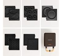 CREATE/STONE STUDIO/Tostiera individuale per sandwich e waffle Nero / 5 piastre intercambiabili: sandwich-grill, waffle, taiyaki, pancake e ciambelle, antiaderente, apertura 100º, 600W