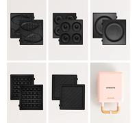 CREATE/STONE STUDIO/Tostiera individuale per sandwich e waffle Rosa / 5 piastre intercambiabili: sandwich-grill, waffle, taiyaki, pancake e ciambelle, antiaderente, apertura 100º, 600W