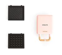 CREATE/STONE STUDIO/Tostiera individuale per sandwich e waffle Rosa pastello / 2 piastre intercambiabili: sandwich-grill, waffle, taiyaki, pancake e ciambelle, antiaderente, apertura 100º, 600W