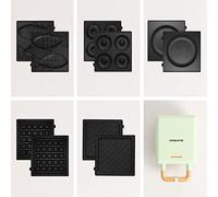 CREATE/STONE STUDIO/Tostiera individuale per sandwich e waffle Verde / 5 piastre intercambiabili: sandwich-grill, waffle, taiyaki, pancake e ciambelle, antiaderente, apertura 100º, 600W