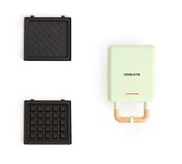 CREATE/STONE STUDIO/Tostiera individuale per sandwich e waffle Verde pastello / 2 piastre intercambiabili: sandwich-grill, waffle, taiyaki, pancake e ciambelle, antiaderente, apertura 100º, 600W