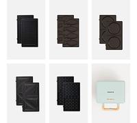 CREATE/STONE STUDIO/Tostiera per panini, grill e waffle Azzurra / 5 piastre intercambiabili: Grill, waffle e panini, taiyaki e pancake, antiaderente, apertura 100º, retro, 800W