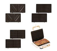 CREATE/STONE STUDIO/Tostiera per panini, grill e waffle Bianco sporco / 3 piastre intercambiabili: Grill, waffle e panini, antiaderente, apertura 100º, retro, 800W