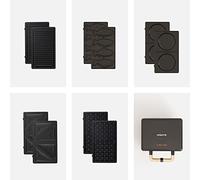 CREATE/STONE STUDIO/Tostiera per panini, grill e waffle Nero / 5 piastre intercambiabili: Grill, waffle e panini, taiyaki e pancake, antiaderente, apertura 100º, retro, 800W
