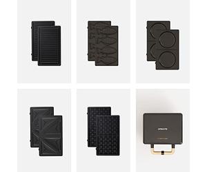 CREATE/STONE STUDIO/Tostiera per panini, grill e waffle Nero / 5 piastre intercambiabili: Grill, waffle e panini, taiyaki e pancake, antiaderente, apertura 100º, retro, 800W