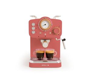 CREATE / THERA RETRO/Caffettiera Express Semiautomatica Terracotta Opaca e Legno / 20 bar, braccio doppia uscita, serbatoio 1,25L, caffè macinato e cialde ESE 55 mm, con vaporizzatore, 1100 W