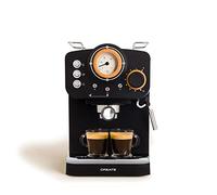 CREATE / THERA RETRO/Macchina per espresso semiautomatica Nero opaco e legno / 20 bar, doppia erogazione, serbatoio da 1,25L, caffè macinato e cialde ESE 55mm, con schiumatore, 1100W