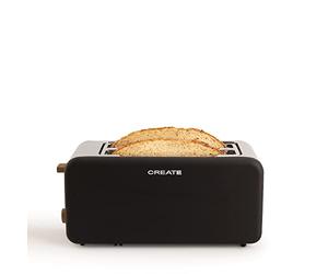 CREATE/TOAST RETRO XL/Tostapane Nero / 6 livelli di potenza, vassoio raccoglibriciole, termostato, scongelamento, riscaldamento, 2 fessure larghe, 1500W