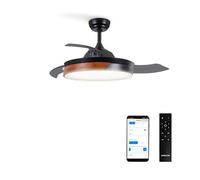 CREATE / WIND CLEAR M/Ventilatore da soffitto con luce nero legno scuro con telecomando e Wifi / 40W, Ø108 cm, pale retrattili, 6 velocità, funzione estate-inverno