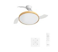 CREATE / WIND CLEAR STUDIO M/Ventilatore da soffitto con luce bianco e legno chiaro con controllore da parete e telecomando / 40W, Pale retrattili, Ø 108 cm, 3 temperature di luce, estate-inverno