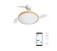 CREATE / WIND CLEAR STUDIO M/Ventilatore da soffitto con luce bianco e legno chiaro con Wifi e telecomando / 40W, Pale retrattili, Ø108 cm, funzione estate-inverno