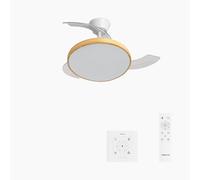 CREATE / WIND CLEAR STUDIO S/Ventilatore da soffitto con luce bianco e legno chiaro con controllore da parete e telecomando / 40W, Pale retrattili, Ø 91 cm, 3 temperature di luce, estate-inverno