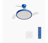 CREATE / WIND CLEAR STUDIO S/Ventilatore da soffitto con luce blu cobalto con controllore da parete e telecomando / 40W, Pale retrattili, Ø 91 cm, 3 temperature di luce, funzione estate-inverno
