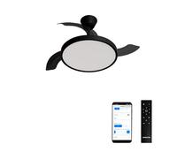 CREATE / WIND CLEAR STUDIO S/Ventilatore da soffitto con luce nero con Wifi e telecomando / 40W, Temporizzatore, Ø 91 cm, 6 velocità, pale retrattili, 3 temperature di luce, funzione estate-inverno