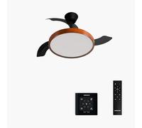 CREATE / WIND CLEAR STUDIO S/Ventilatore da soffitto con luce nero e legno scuro con controllore da parete e telecomando / 40W, Pale retrattili, Ø 91 cm, 3 temperature di luce, estate-inverno