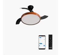 CREATE / WIND CLEAR STUDIO S/Ventilatore da soffitto con luce nero e legno scuro con WiFi e telecomando / 40W, Pale retrattili, Ø91 cm, funzione estate-inverno