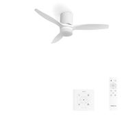 CREATE / WINDCALM LINE/Ventilatore da soffitto bianco con luce controllo a parete e telecomando, linee orizzontali / 40W, Timer, Ø132 cm, 6 velocità, 3 temperature di luce, funzione estate-inverno