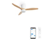 CREATE / WINDCALM LINE/Ventilatore da soffitto bianco con luce Wifi e telecomando, pale Legno chiaro linee verticali / 40W, Timer, Ø132 cm, 6 velocità, 3 temperature di luce, funzione estate-inverno